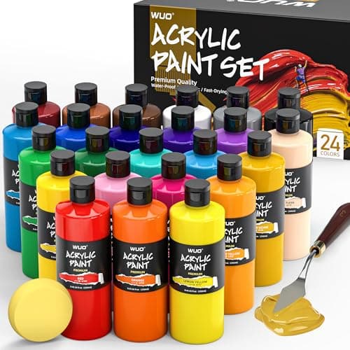 WUO 12 Colors Acrylic Paint Set, 250ml/8.45oz Bottles Artists Acrylic Paint | Large Bulk Rich Pigment Non-Toxic Waterproof Multi-Surface Painting