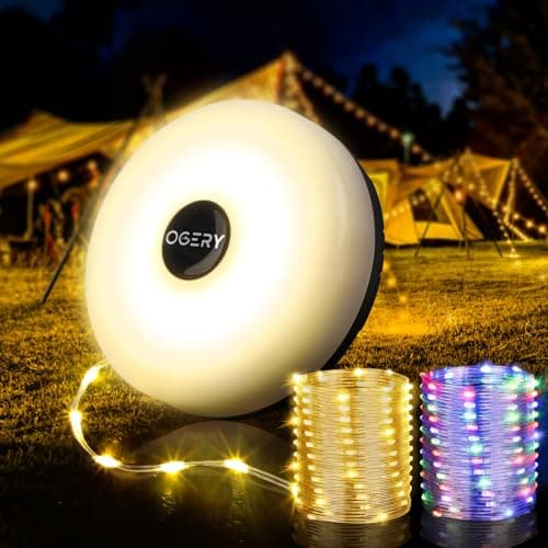 OGERY Camping String Lights, 4 in 1 Quick Storage 32.8FT Rechargeable Tent Lights String with 8 Lighting Modes, Hanging Waterproof Portable LED Lamp