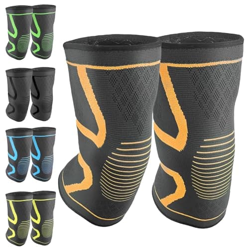 FESAS Compression Knee Braces 2-Pack - Support Sleeve for Running, Sports, Pain Relief from Meniscus Tear, ACL & Arthritis for Women & Men (Orange,