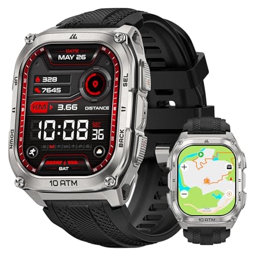 KOSPET Tank M4 Rugged Smart Watch with GPS, Offline Maps, 10ATM Waterproof 45m Freediving, Full Stainless Steel, 15-Day Battery, Bluetooth Calls, 24/7