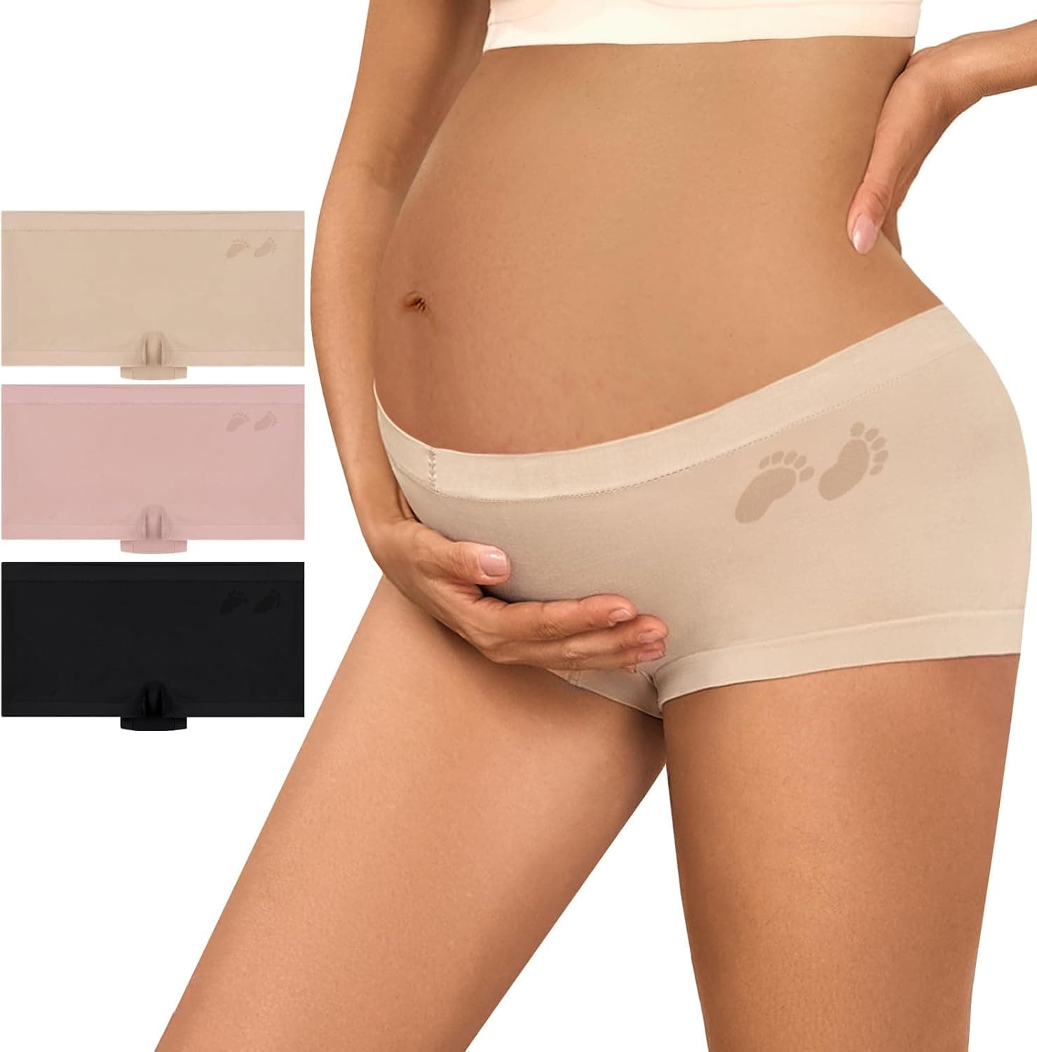 Maternity Underwear Cotton Blend Seamless Pregnancy Panties Under The Bump Postpartum Boyshort Underwear 3-Packs