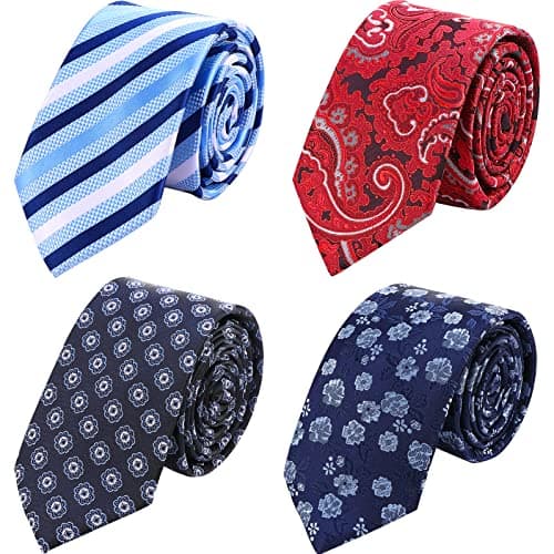 AUSKY 4 Packs Skinny Neckties for Men Boys, 2.35'' Wide Slim Ties in Different Textured Style Mixed set