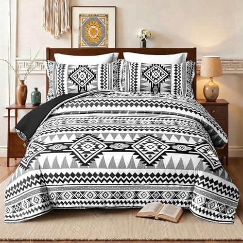 Tyrot Black King Size Comforter Set – 3 Piece Boho Aztec Western Bedding Sets, Soft Lightweight Comforter for All Seasons, Southwestern Style, 1
