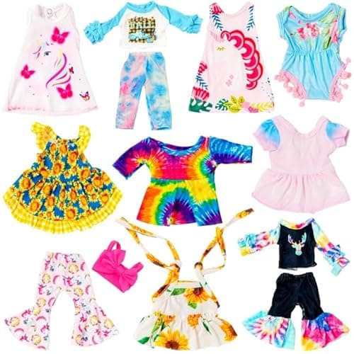 ECORELF 10Pcs 12 Inch Baby Doll Clothes & Accessories | Dresses, T-Shirts, Pants, Jumpsuit, Bell-Bottomed Pants for Kids Girls Gift 12 Inch Doll