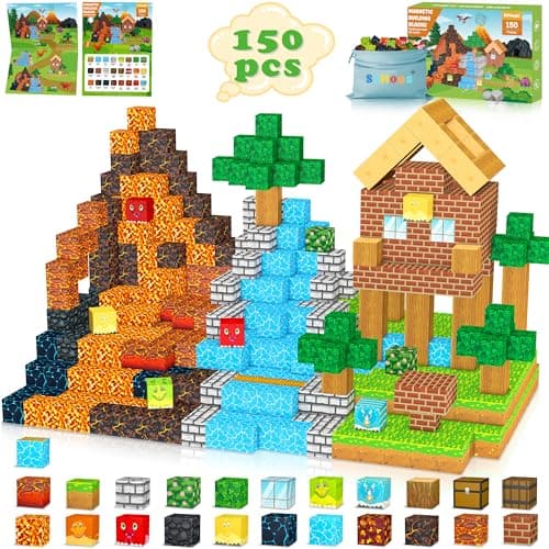 150PCS Magnetic Blocks Dinosaur Toys, Magnetic Building Blocks Cubes Tiles, STEM Sensory Outdoor Toys for Kids Toddlers Boys Girls Ages 3 4 5 6 7 8