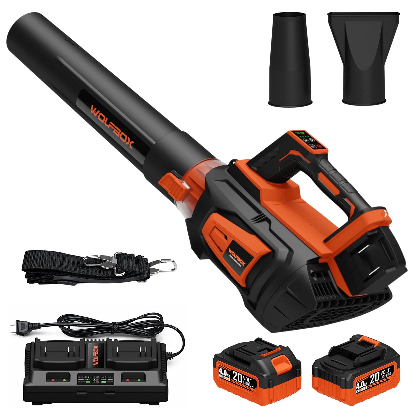 WOLFBOX MT600 Cordless Leaf Blower, 620 CFM 150 MPH, 2 Batteries