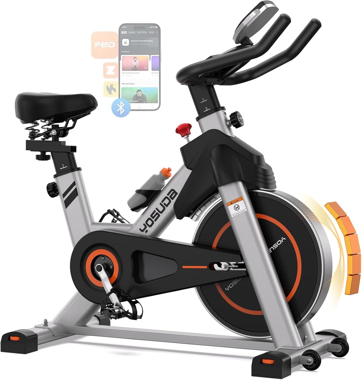 YOSUDA Exercise Bike, Magnetic Friction Stationary Bike with App Training | Magnetic Indoor Cycling Low Noise Bike for Home with 300 lb Weight