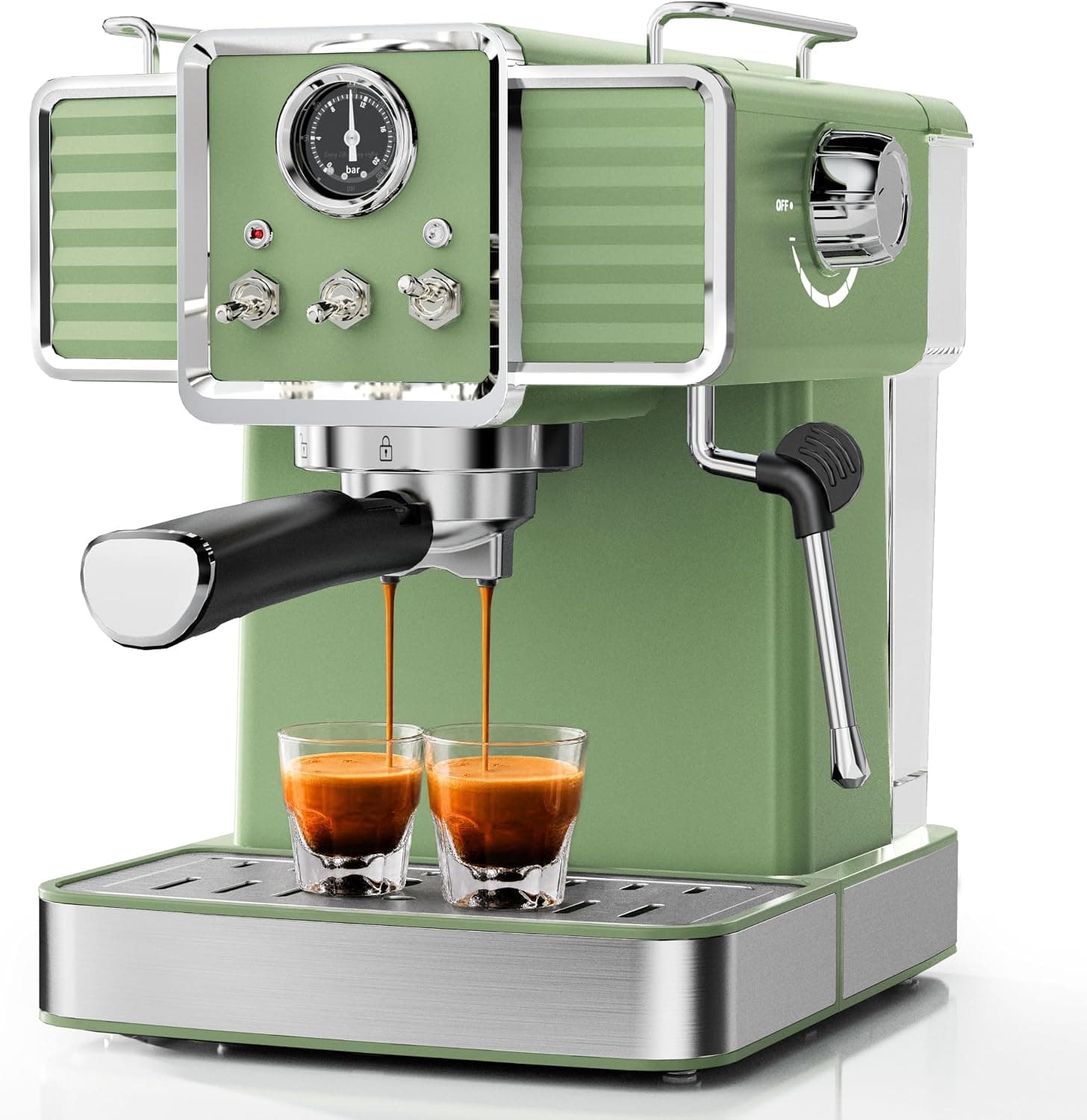 20Bar Semi Automatic Retro Espresso Machine with Milk Frother | PID Temperature Control & Visible Pressure Gauge,Cafetera Expresso for