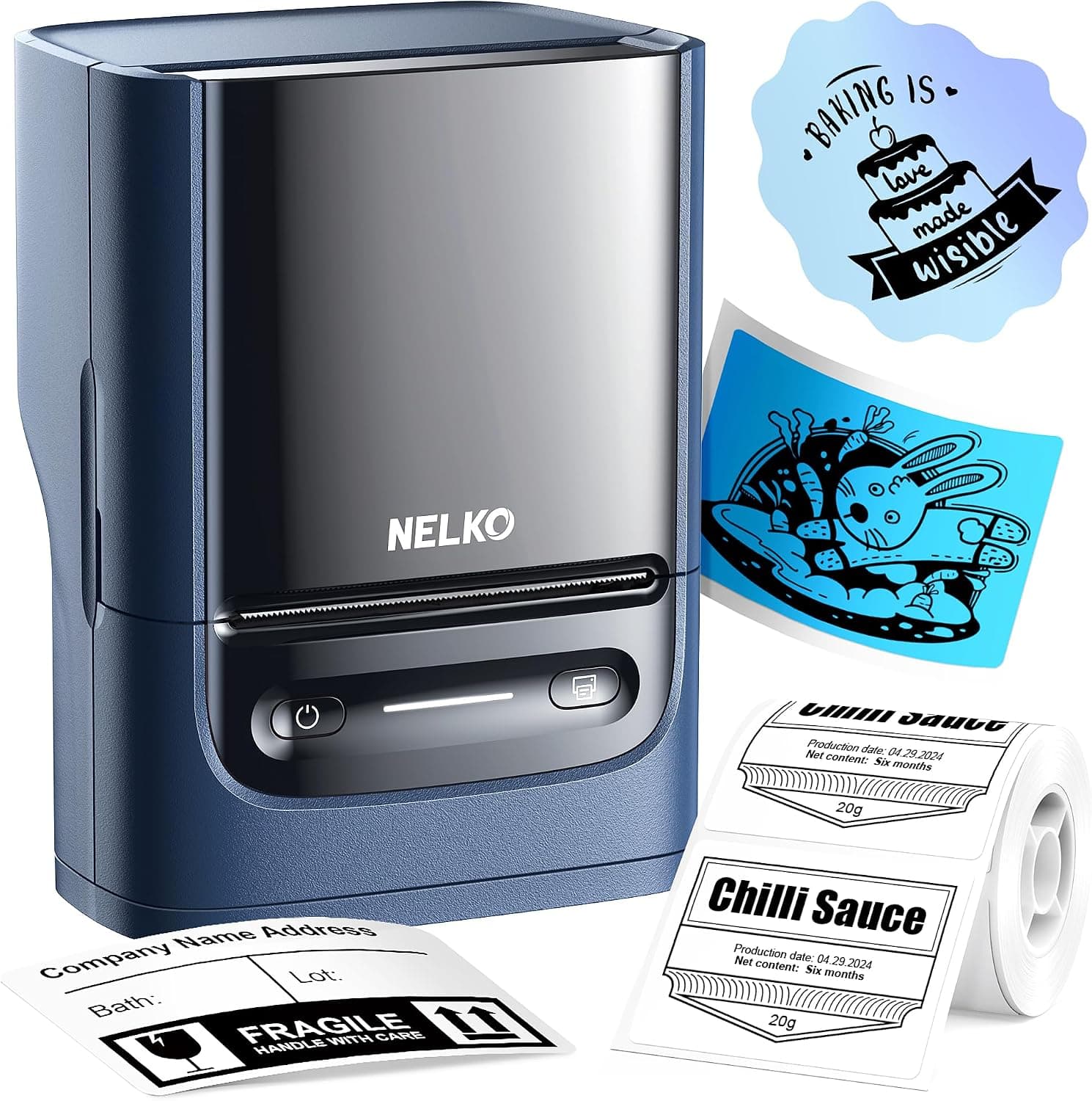 Nelko Label Maker Machine with Tape, PM220 Bluetooth Label Printer, 2 Inch Portable Thermal Printer for Small Business, Address, Logo, Clothing,