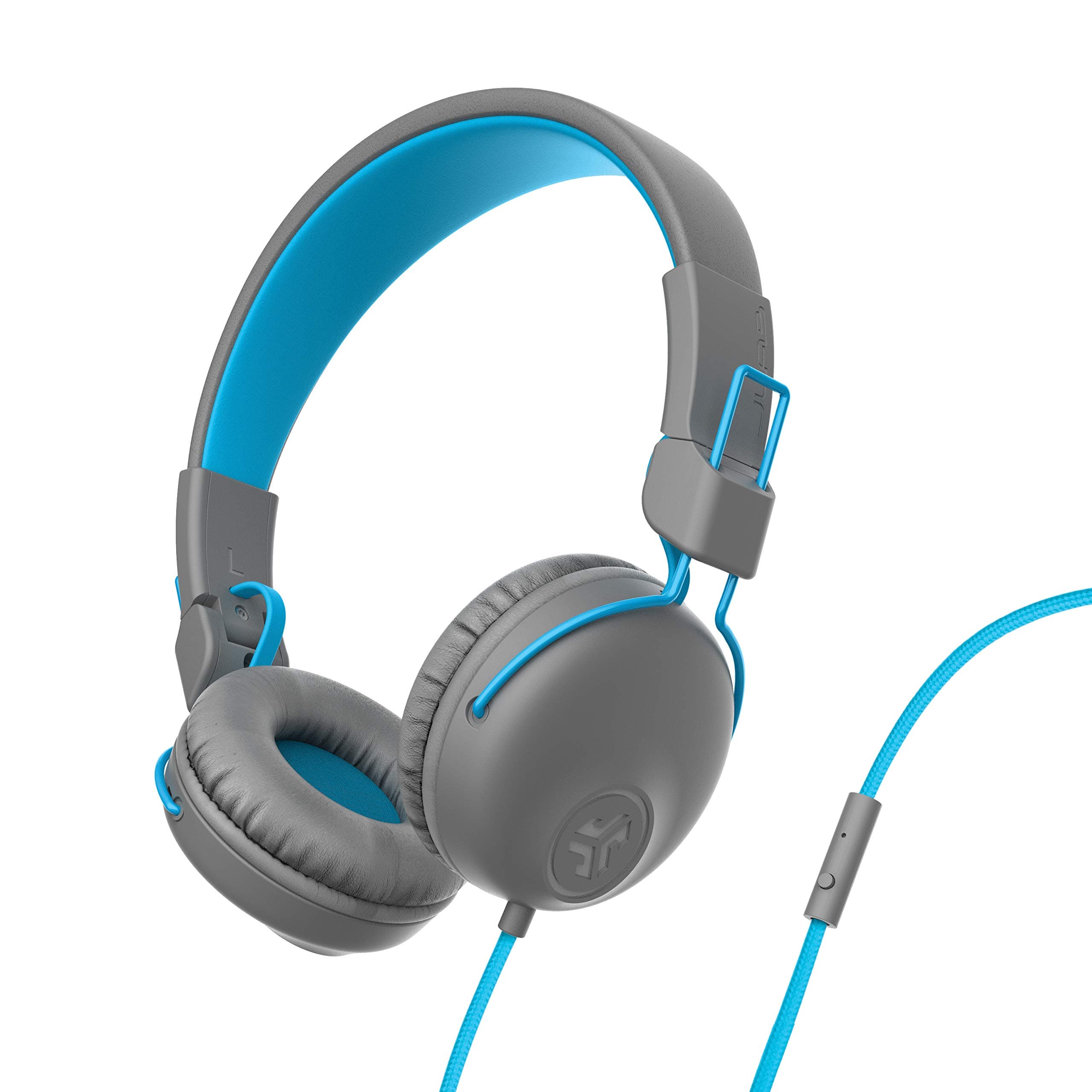 JLab Studio on-Ear Wired Headphones with 40mm Neodymium Drivers and C3 Sound, Gray/Blue