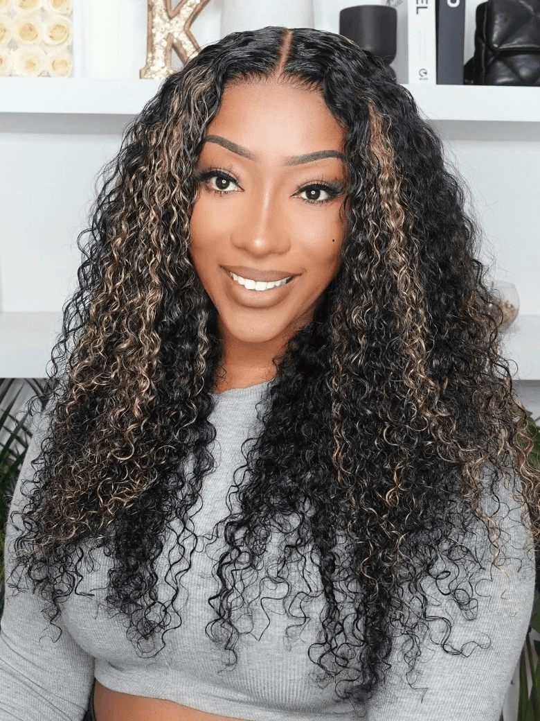 [180% Density] Bye Bye Knots Wig 7x5 Glueless Lace Honey Brown Highlights Jerry Curly Wig With Bleached Knots