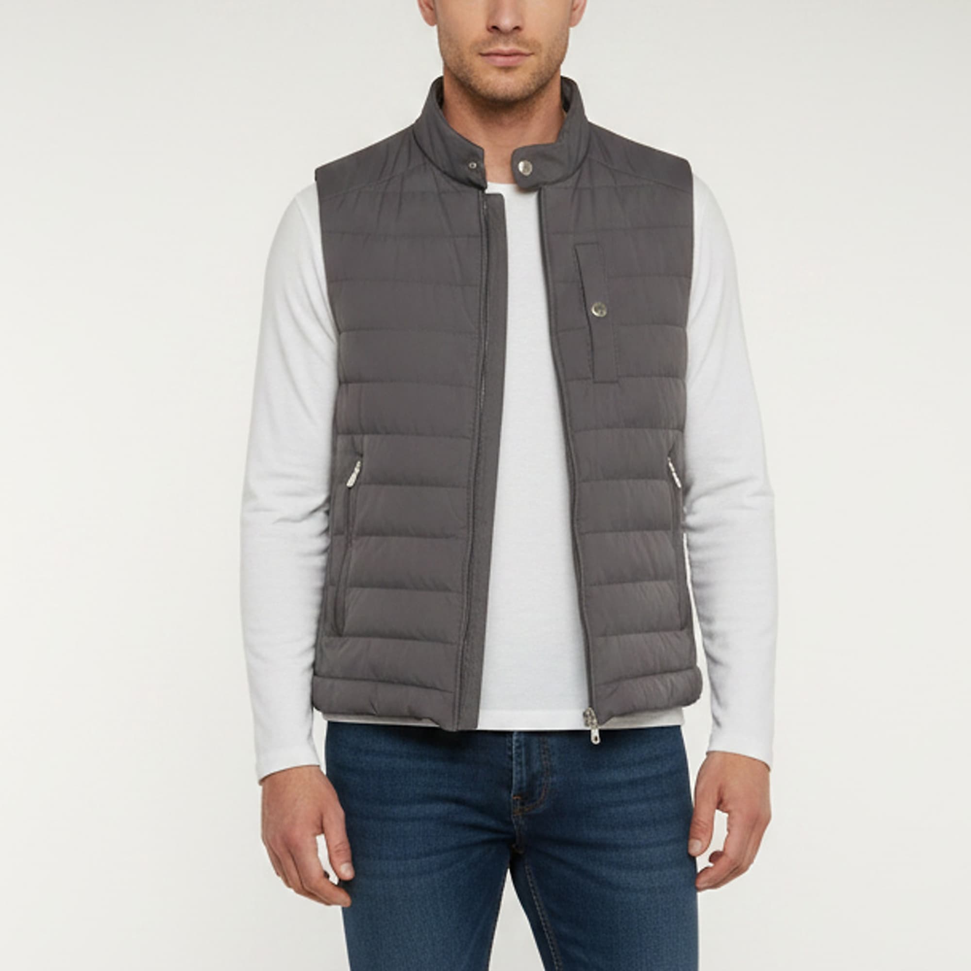 Brunello Cucinelli Grey Nylon Quilted Down Vest L
