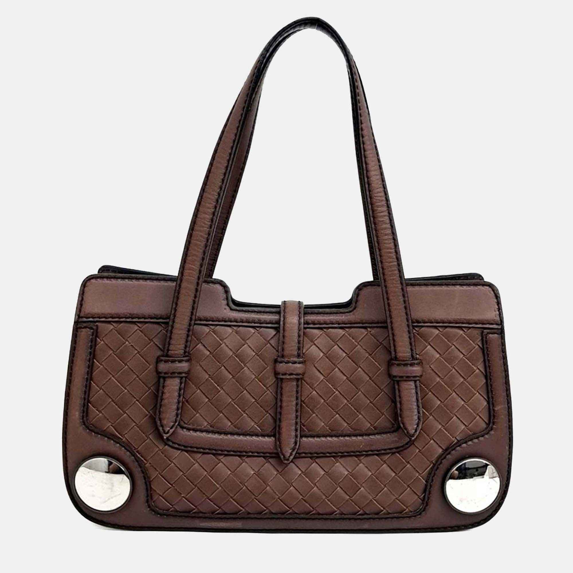 Bottega Veneta Smooth Leather Medium Brown Tote Bag