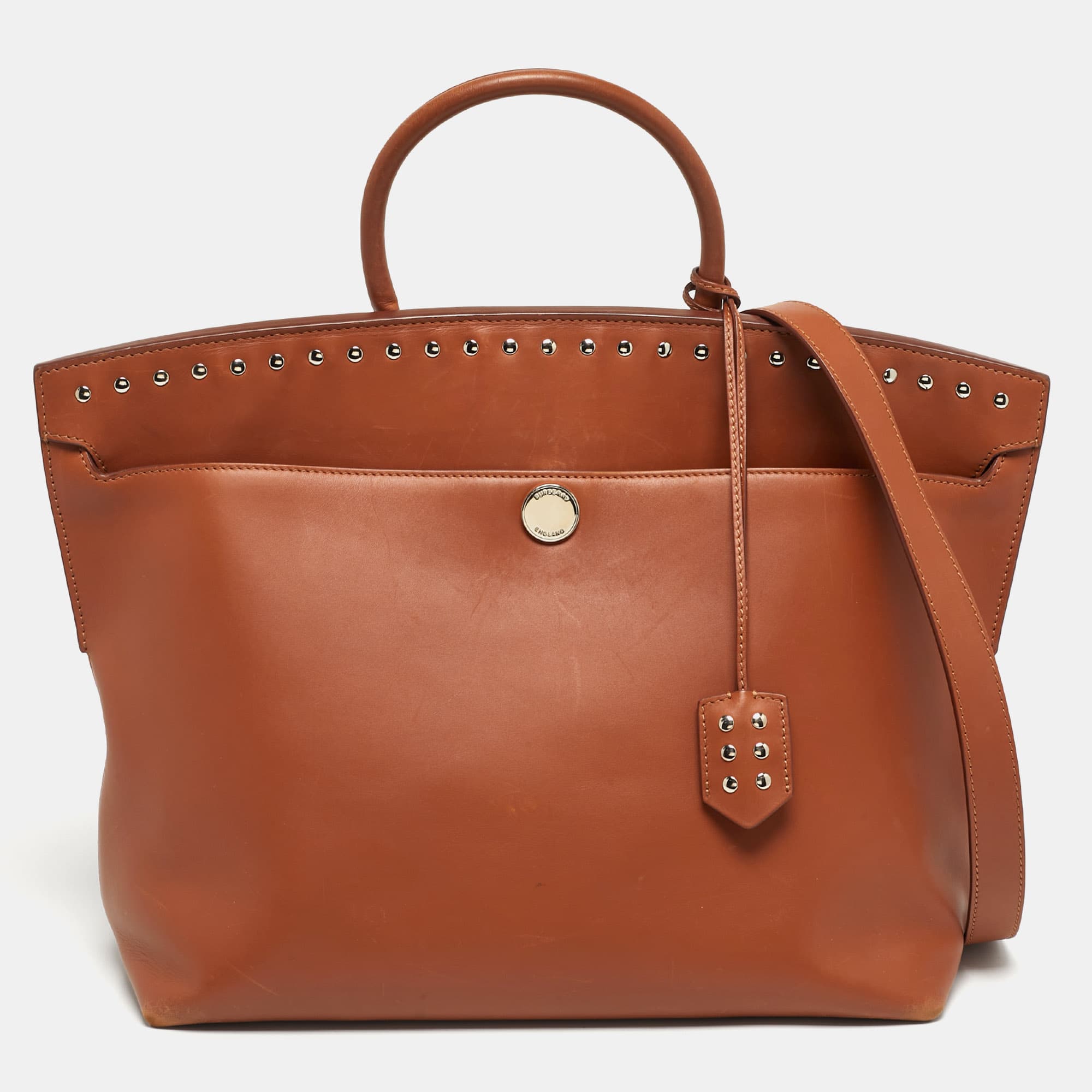 Burberry Brown Leather Studded Society Top Handle Bag