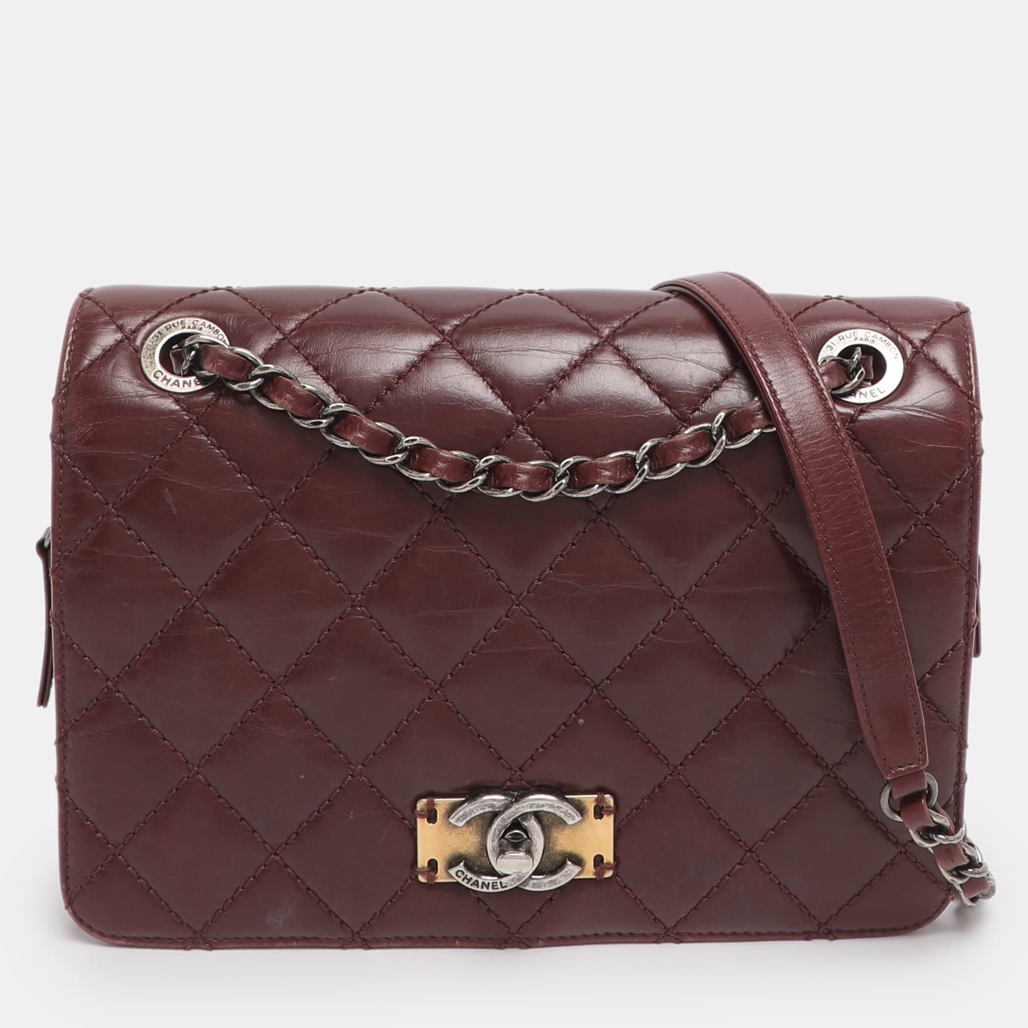 Chanel Burgundy Quilted Aged Leather Day Trip Flap Bag