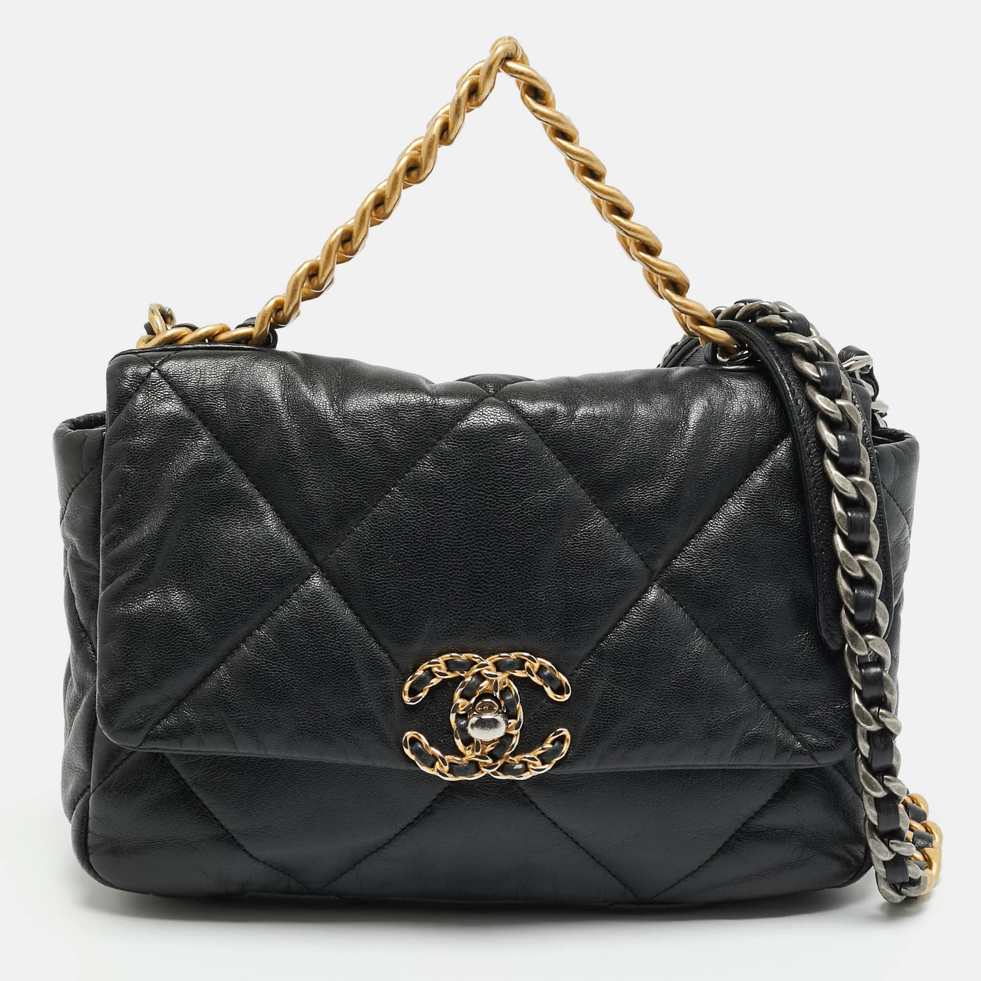 Chanel 19 Small Black Quilted Leather Flap Bag