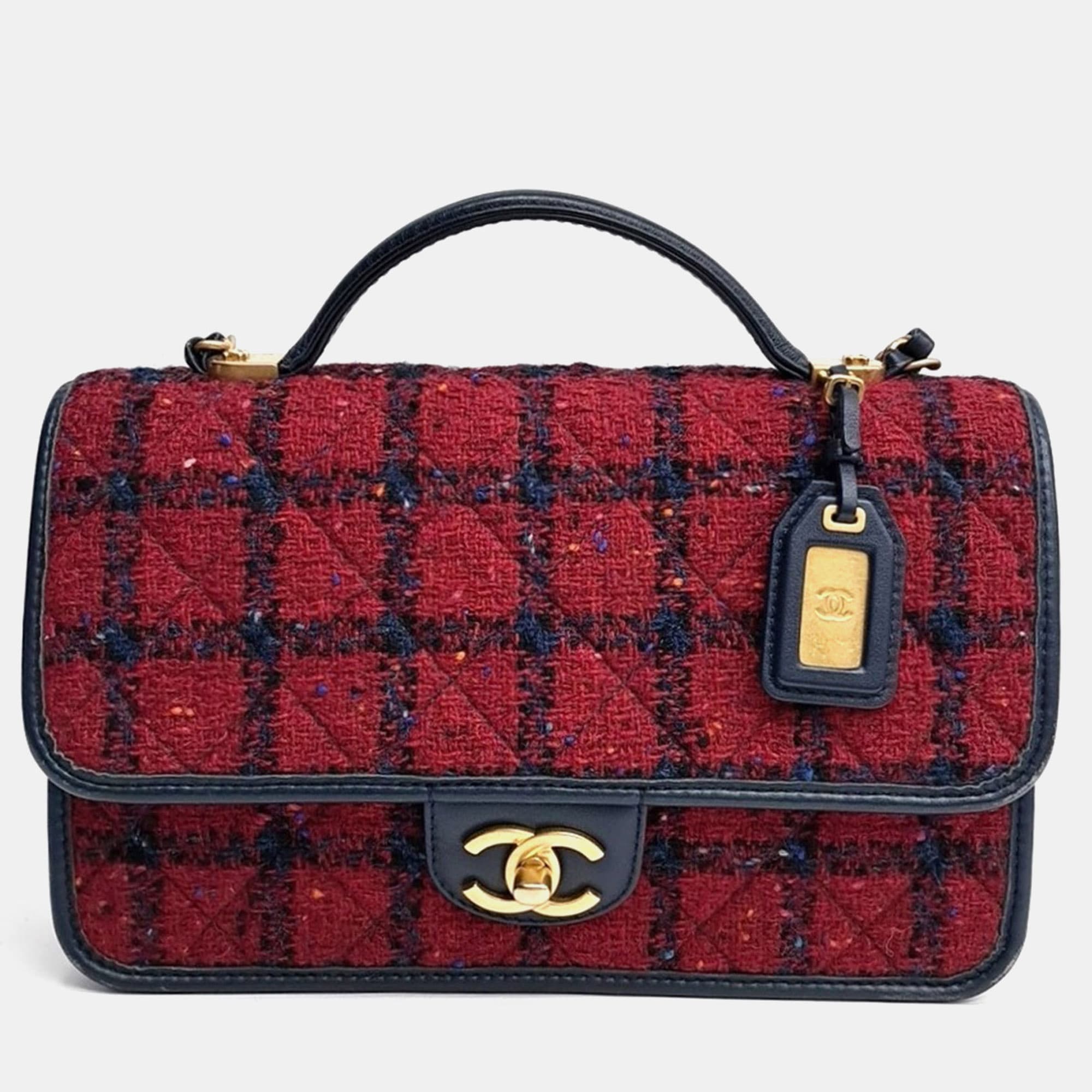 Chanel Black Red Tweed School Memory Rectangle Bag