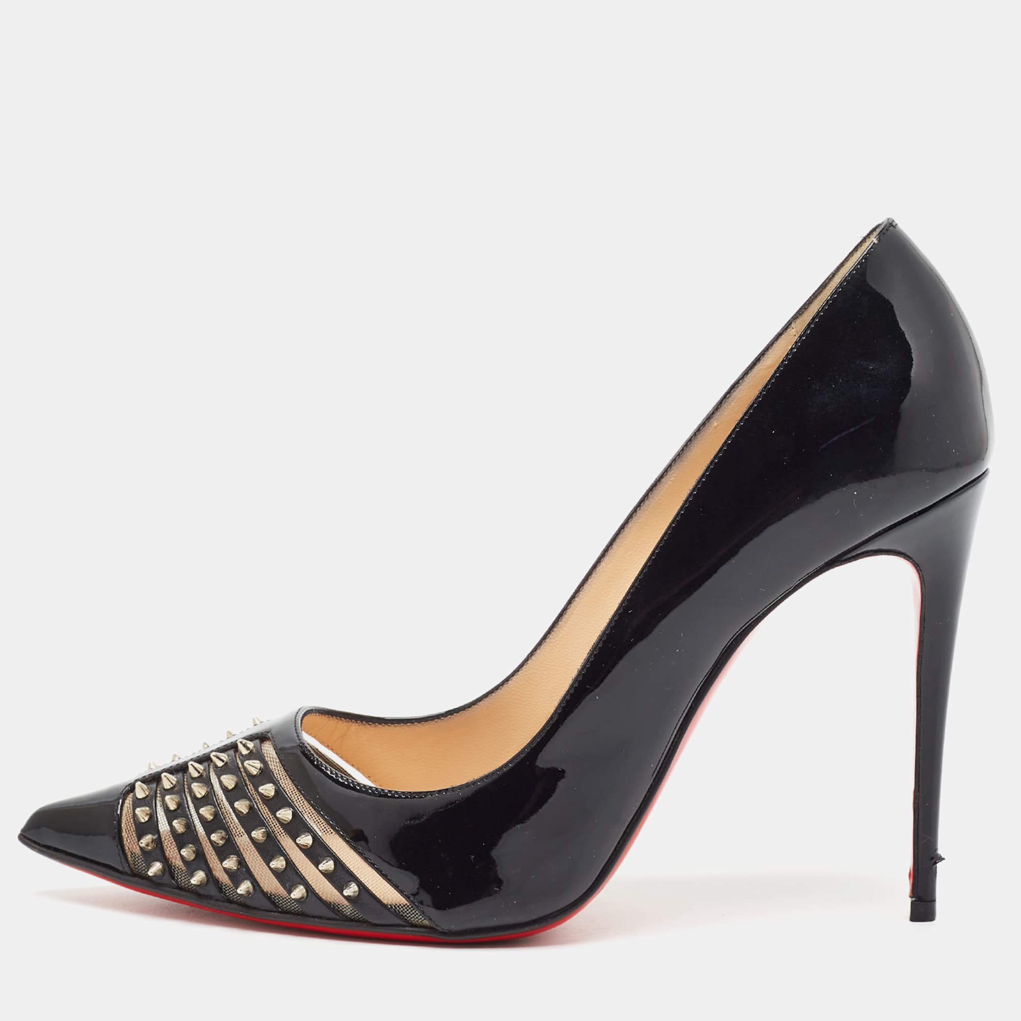 Christian Louboutin Bareta Size 39 Black Patent Leather Pointed Toe Pumps