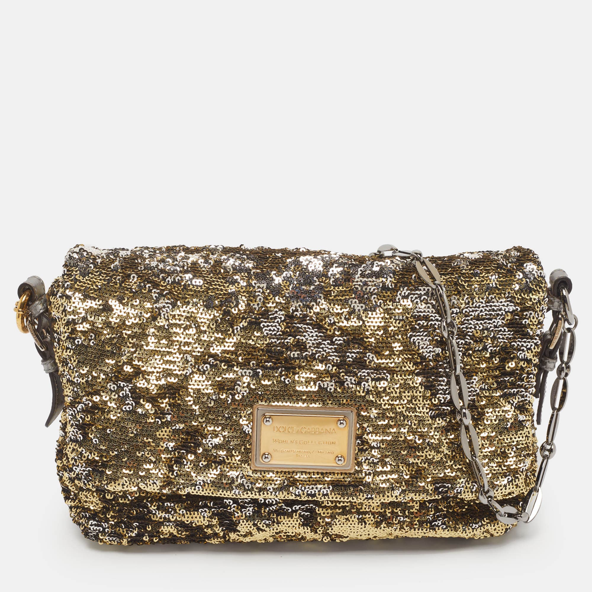 Dolce & Gabbana Miss Charles Gold/Silver Sequin Shoulder Bag
