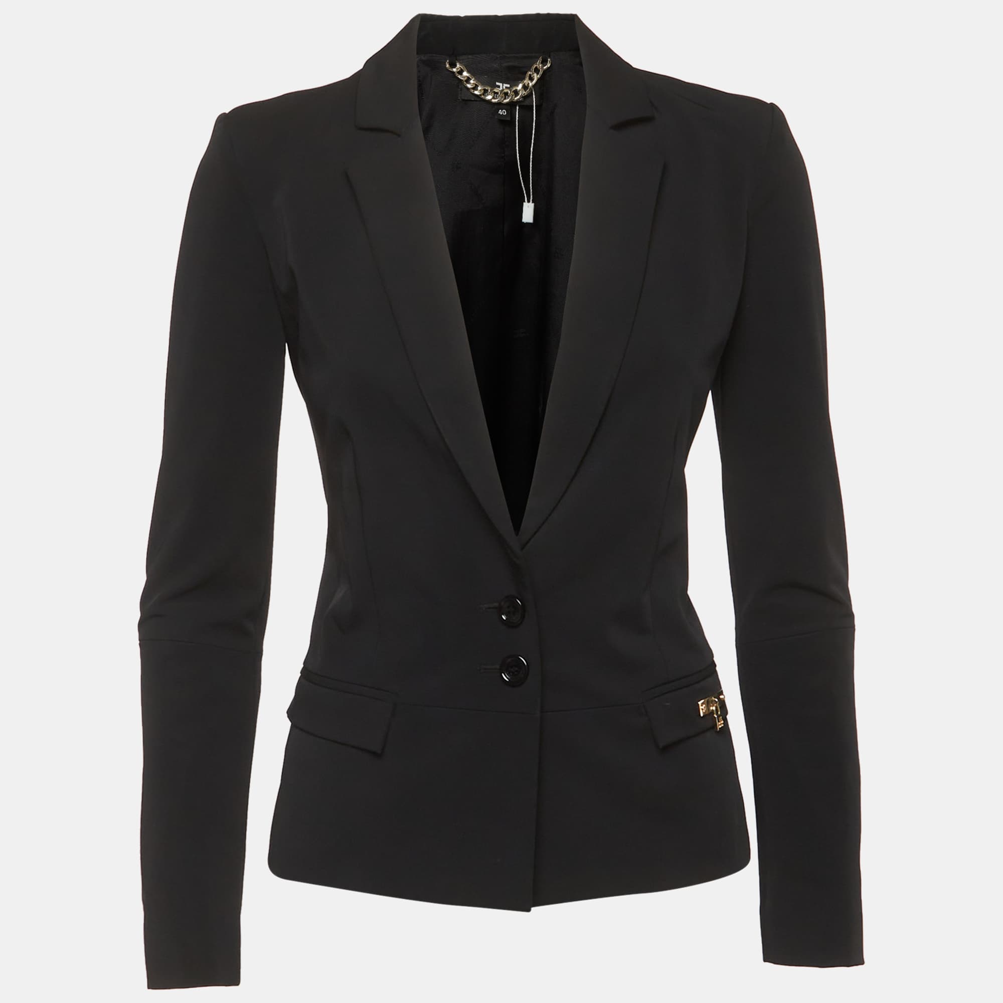 Elisabetta Franchi Black Gabardine Fitted Blazer S
