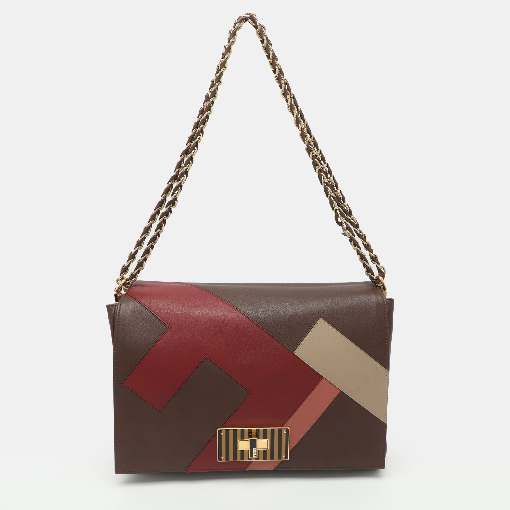 Fendi Claudia Large Burgundy/Multicolor Leather Shoulder Bag