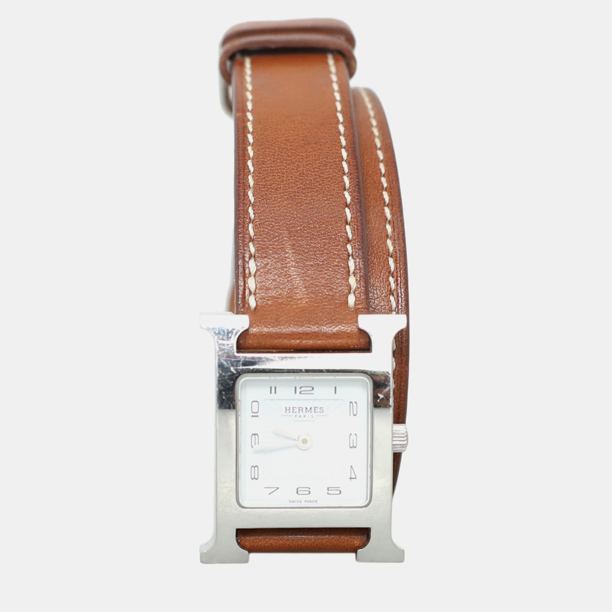Hermes Heure H Watch, Small Model White Quartz Stainless Steel Women's Wristwatch 23 MM