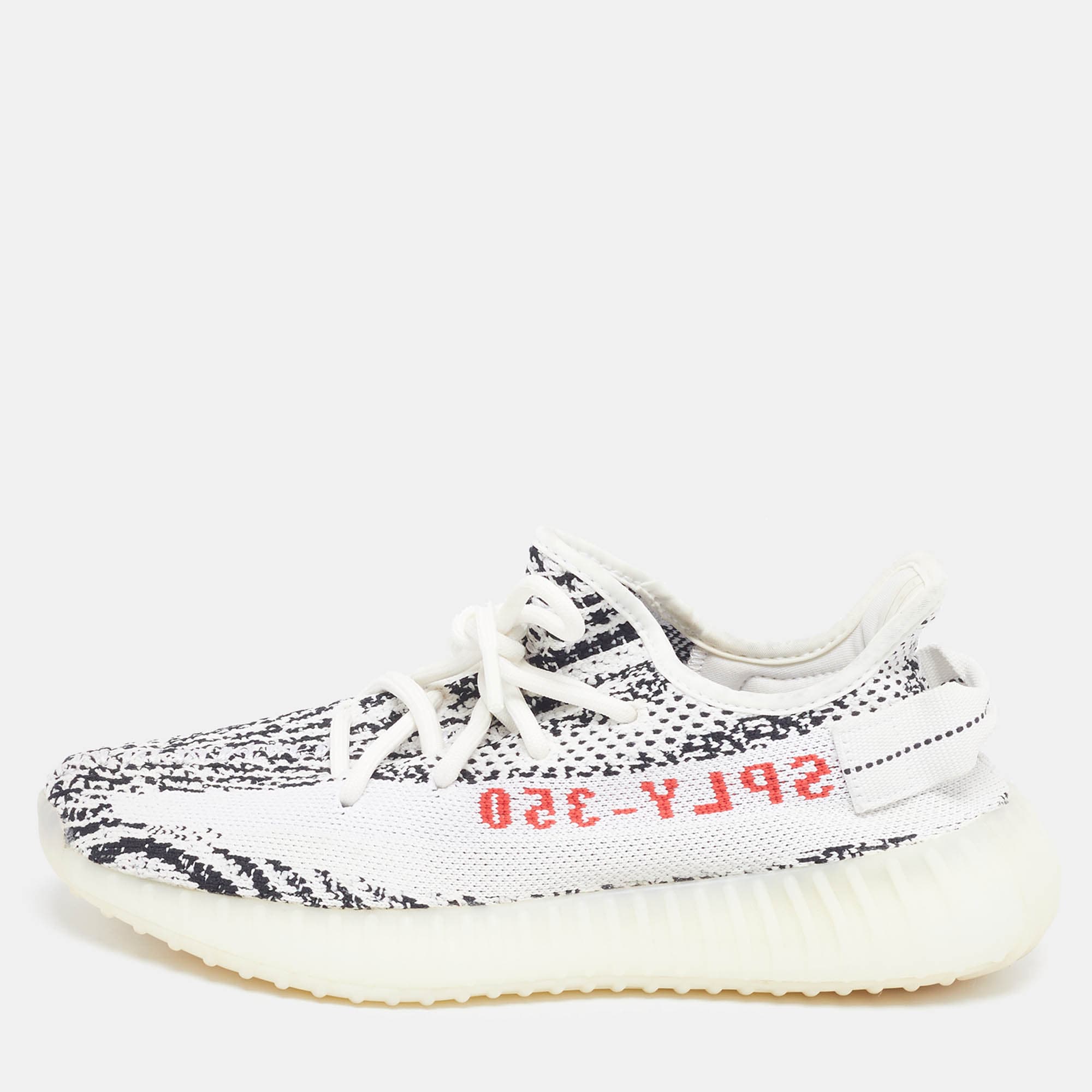 Yeezy x Adidas Boost 350 V2 Zebra Size 38 White/Black Knit Fabric Lace Up Sneakers