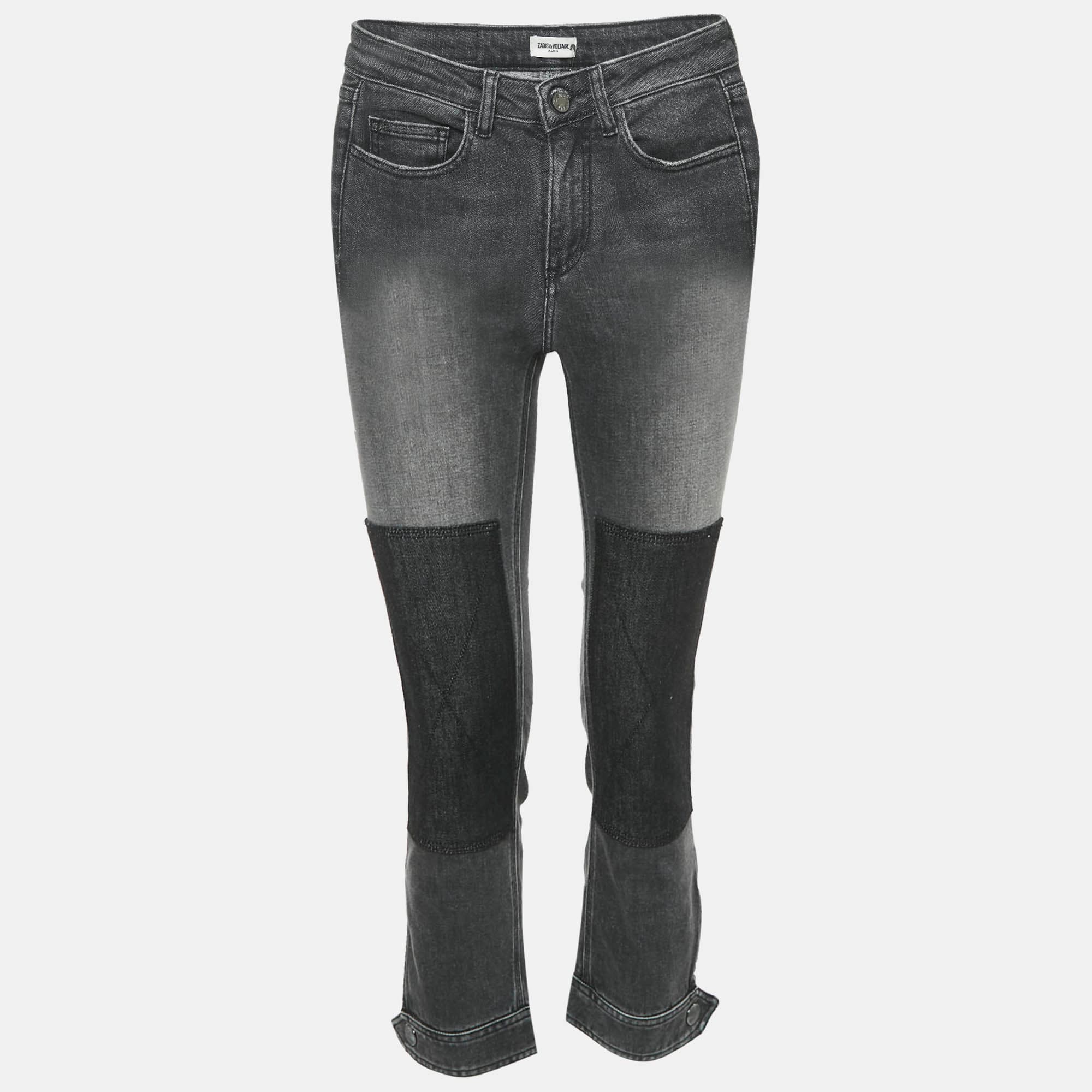 Zadig & Voltaire Grey Denim Skinny Eva Patch Jeans S Waist 25"