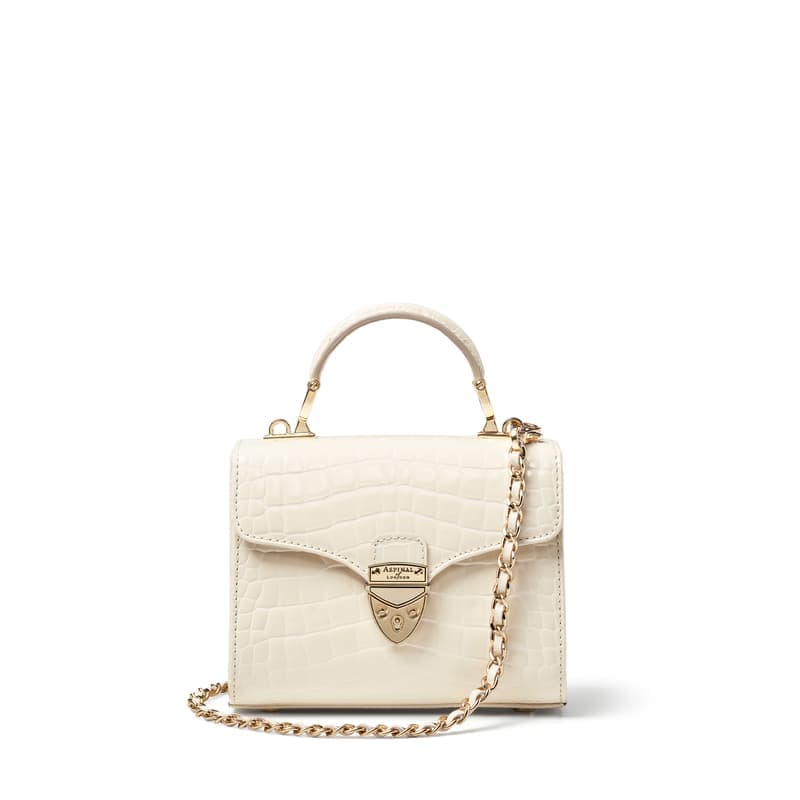 Aspinal of London Mini Mayfair® in Ivory Patent Croc