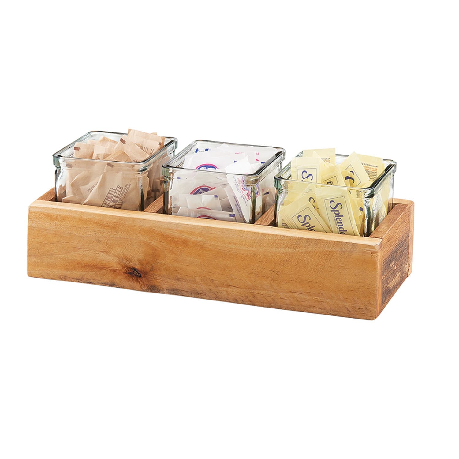 Cal-Mil 3406-3 Rectangular 3 Compartment Coffee/Tea Condiment Jar Display - Clear/Brown