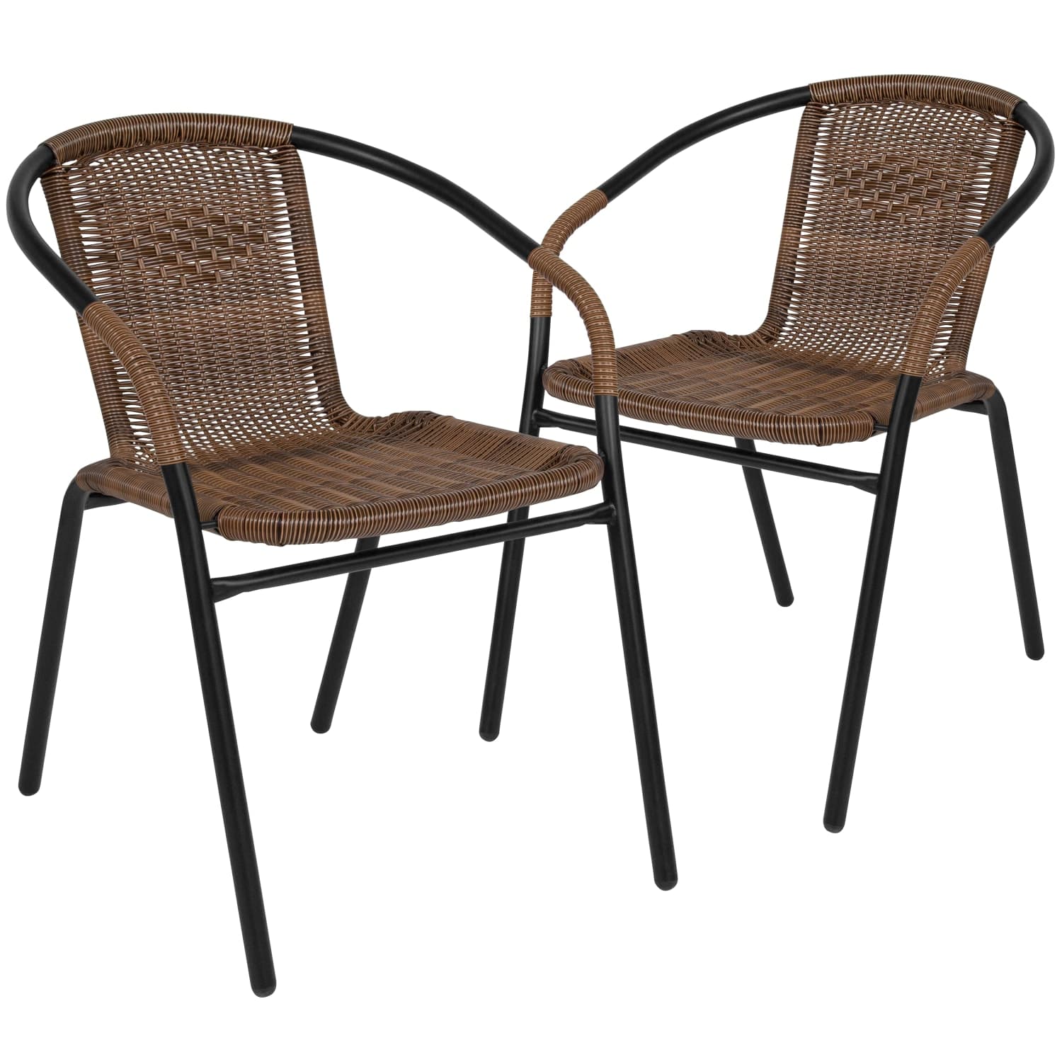Flash Furniture 2-TLH-037-DK-BN-GG Outdoor Stackable Arm Chair - Brown Whicker w/ Black Steel Frame