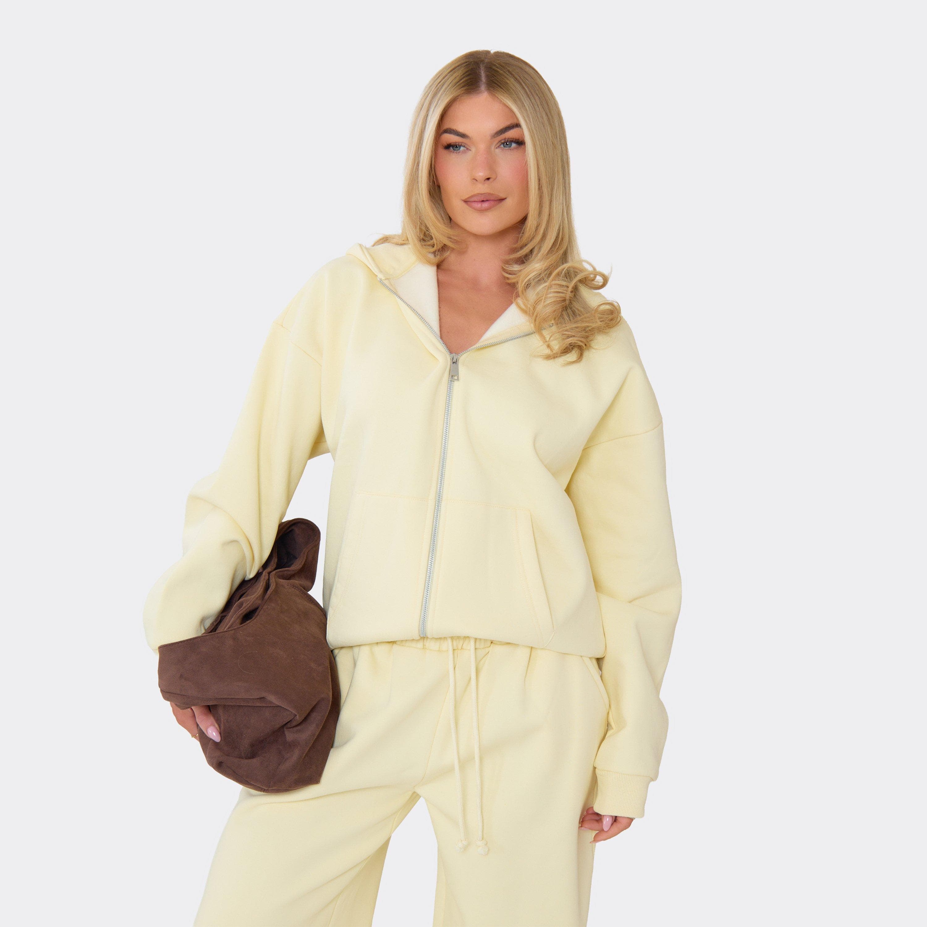 Heavyweight Oversized Double Zip Detail Jacket In Lemon, Women's Size US 12
