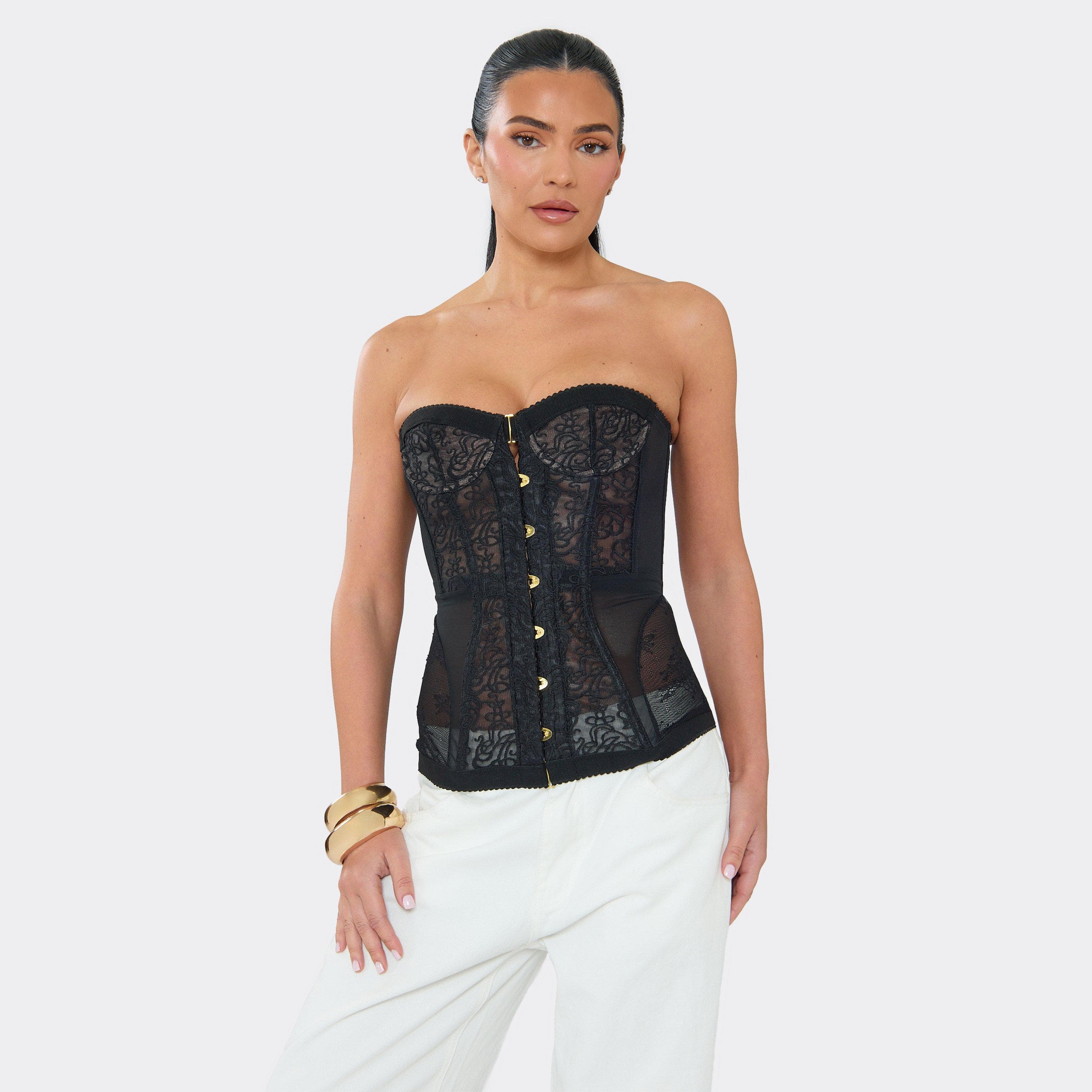 Bandeau Corset Top In Black Lace, Women's Size US L