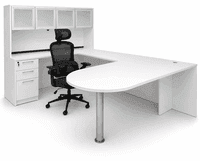 White Peninsula U-Shaped Workstation w/Hutch