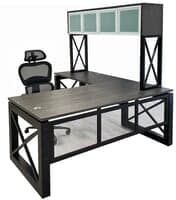 Xdustrial Series 71"W x 83"D Executive Black Metal Frame L-Shaped Desk with Overhead Hut