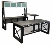 Xdustrial Series 71"W x 107"D Executive Black Metal Frame U-Shaped Desk w/ Electric Lift