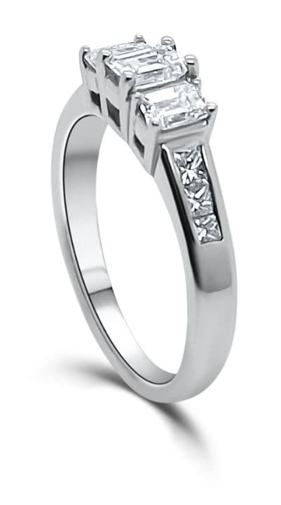 James Moore & Co Three stone Emerald Cut 18ct White Gold Jewellery