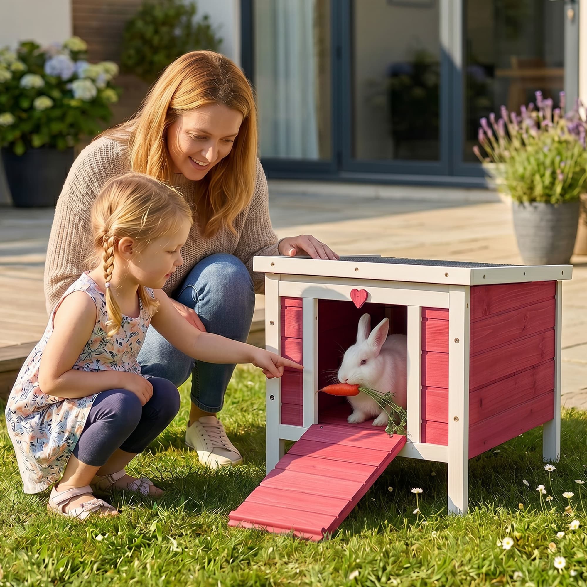 PawHut Red Cozy Pet Sanctuary: Wooden Small Animal House, Rabbit Hutch & Guinea Pig Cage Aosom Canada