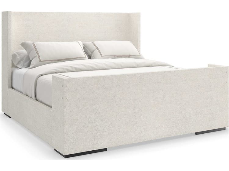 Caracole Classic Shelter Me Almost Black White Poplar Wood Upholstered King Panel Bed