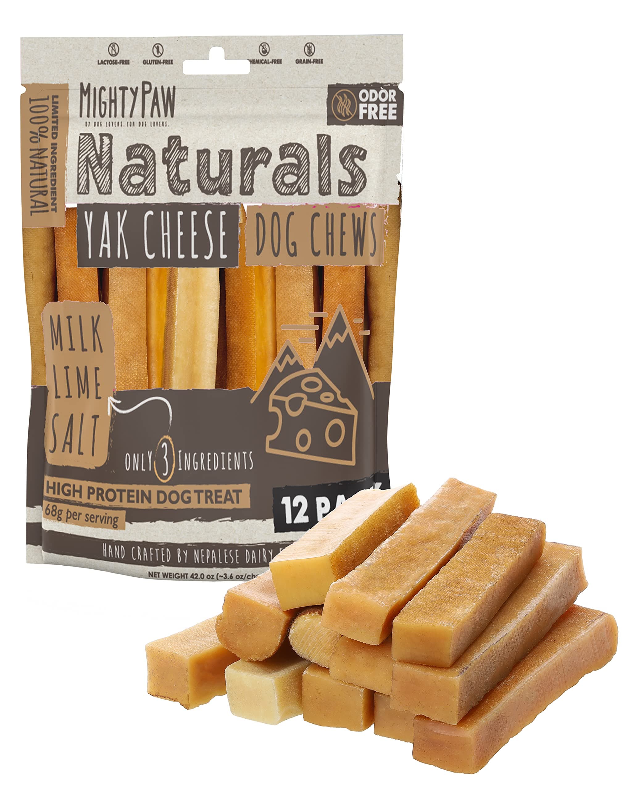 Mighty Paw Yak Cheese Chews for Dogs | All-Natural Long Lasting Treats. Odorless and Great for Oral Health. Limited-Ingredient Chews for Puppies &