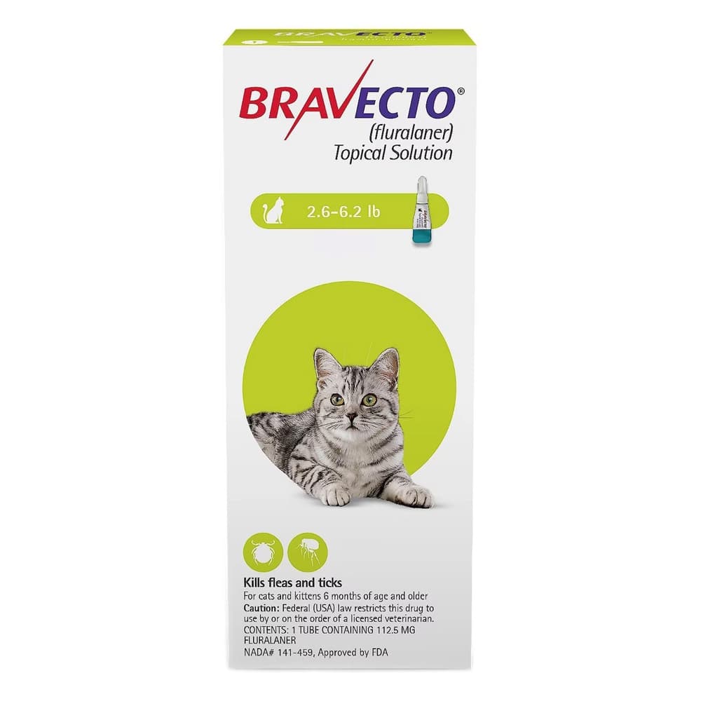 Bravecto Spot-On For Small Cats 2.6 Lbs - 6.2 Lbs (Green) 2 Pack