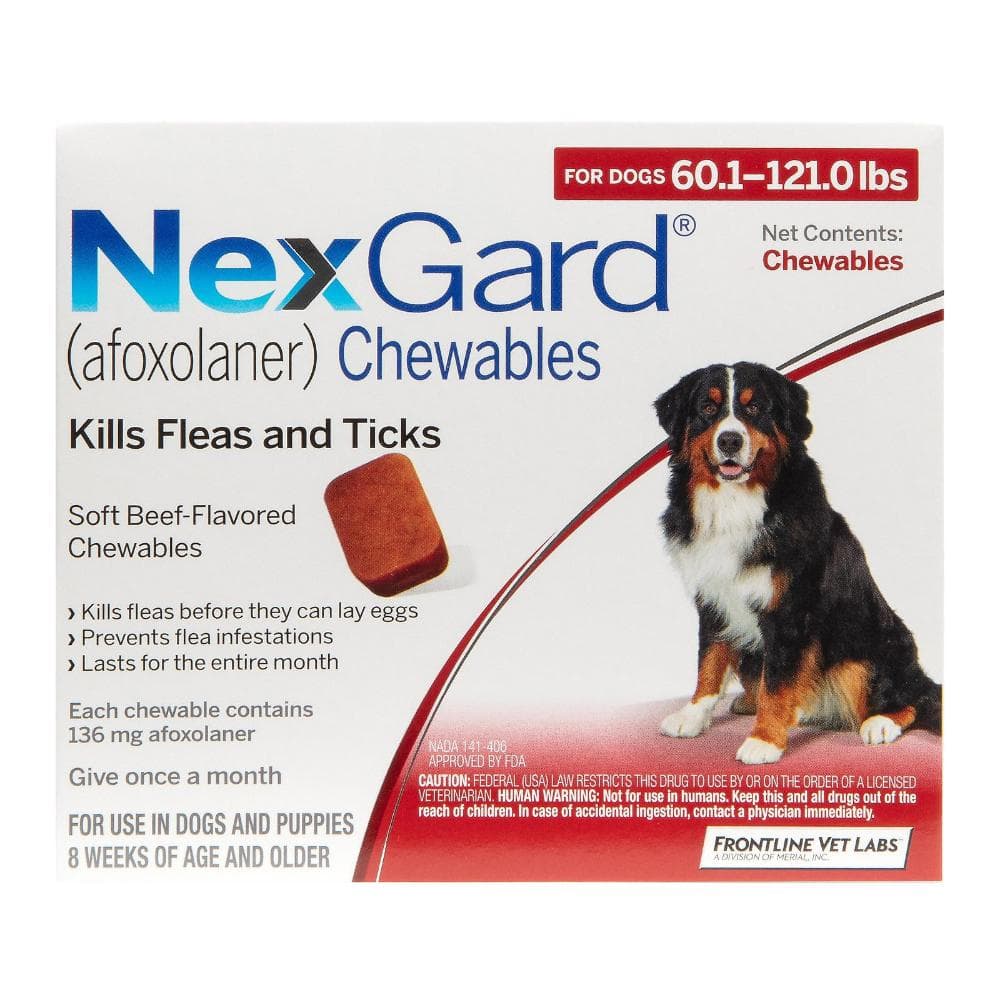 Nexgard Chewables For Extra Large Dogs 60.1-120 Lbs (Red) 136mg 3 Chews