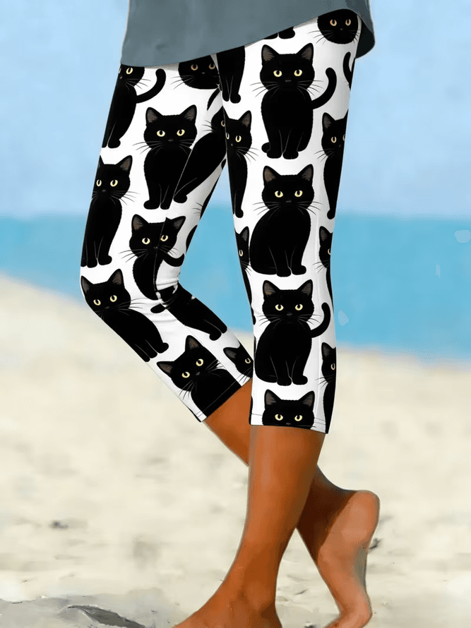 Women Cat Casual Capris Leggings Summer Pants