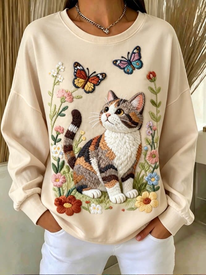 Women Animal Casual Crew Neck Long Sleeve Spring/Fall Sweatshirts