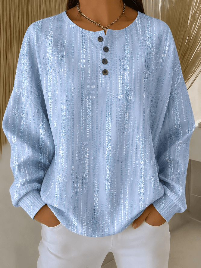 Women Abstract Casual Henley Collar Long Sleeve Spring/Fall Sweatshirts